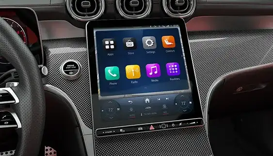 MBUX central touchscreen showing the app tile menu.