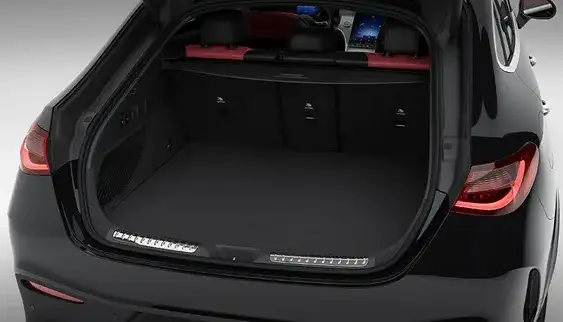 Open cargo area of the GLC Coupe with the rear seats folded flat.