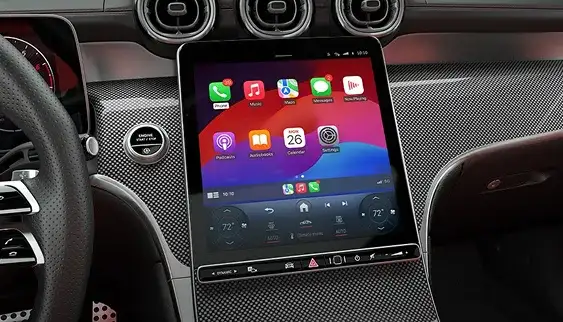 Wireless Apple CarPlay mirrored on the GLC central touchscreen.