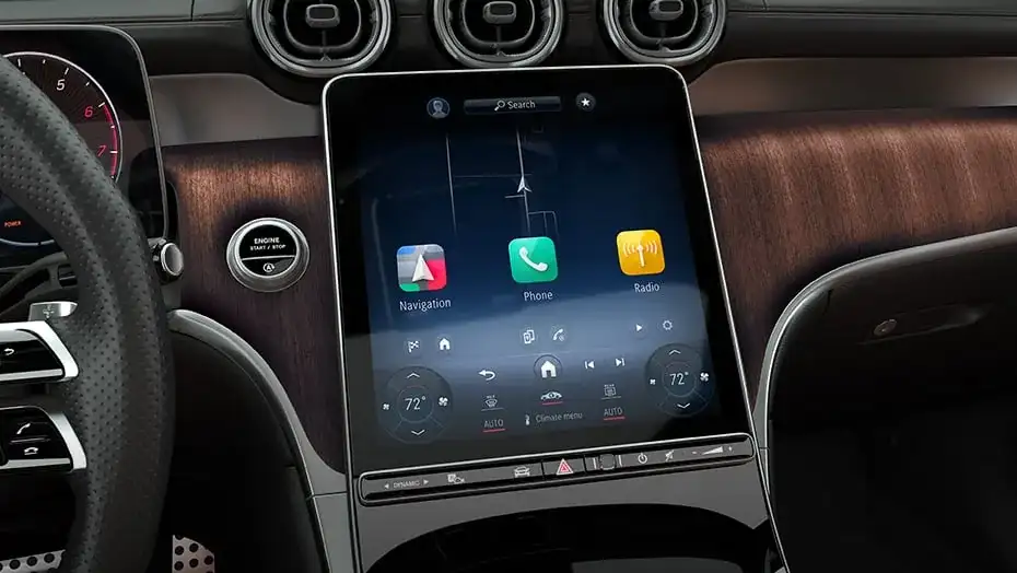 GLC 300 digital instrument cluster and central display running third-generation MBUX.