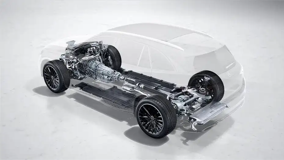 Ghosted view of the GLC 300 showing the 4MATIC&reg; all-wheel drive driveline beneath the bodywork.
