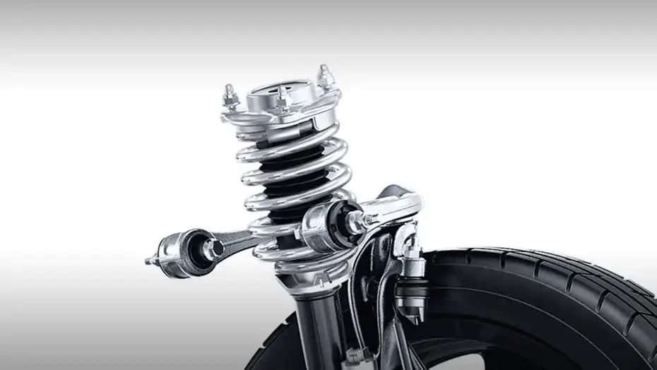 Close view of a GLC 300 shock absorber and coil spring from the selective damping suspension.