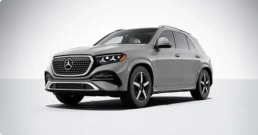 Grey GLE 450 4MATIC SUV shown from a front three-quarter angle, illustrating 4MATIC all-wheel drive.
