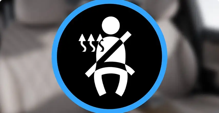 Heated seat belt icon showing a belted occupant with rising heat waves