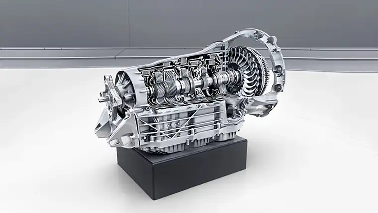 Cutaway of the 9-speed automatic transmission on a display plinth
