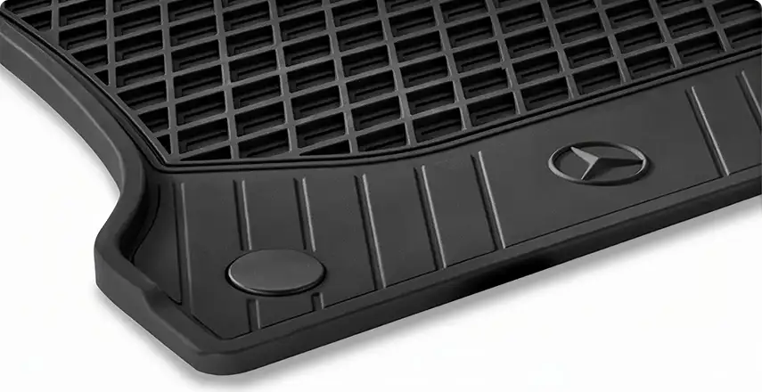 Black rubber floor mat with the Mercedes-Benz star and deep water channels