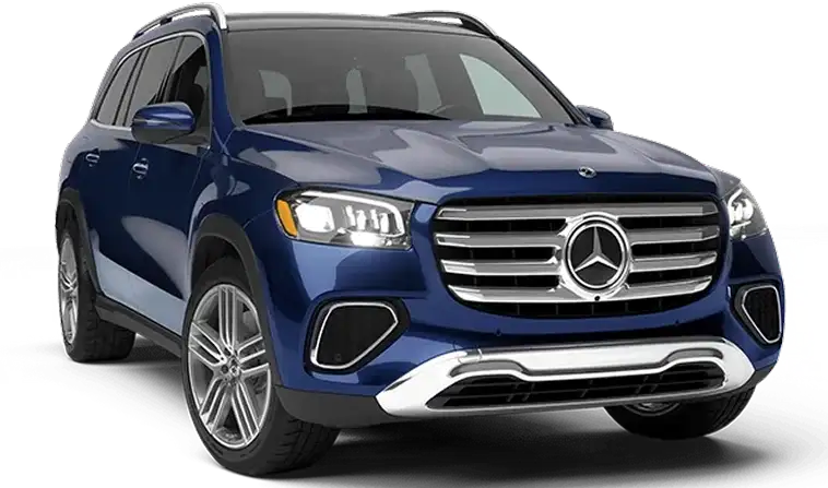 Blue Mercedes-Benz GLS 450 4MATIC SUV shown from a front three-quarter angle on white
