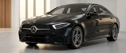 Black Mercedes-Benz coupe in a showroom