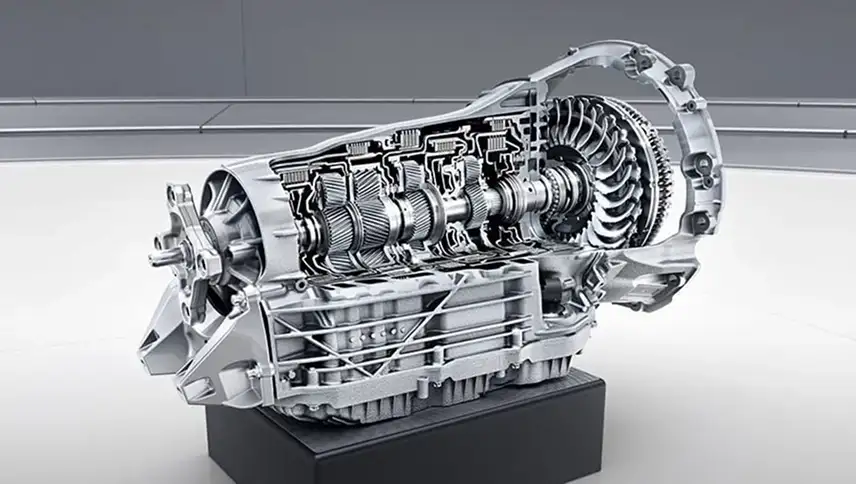 Cutaway 9G-TRONIC 9-speed automatic transmission mounted on a black plinth