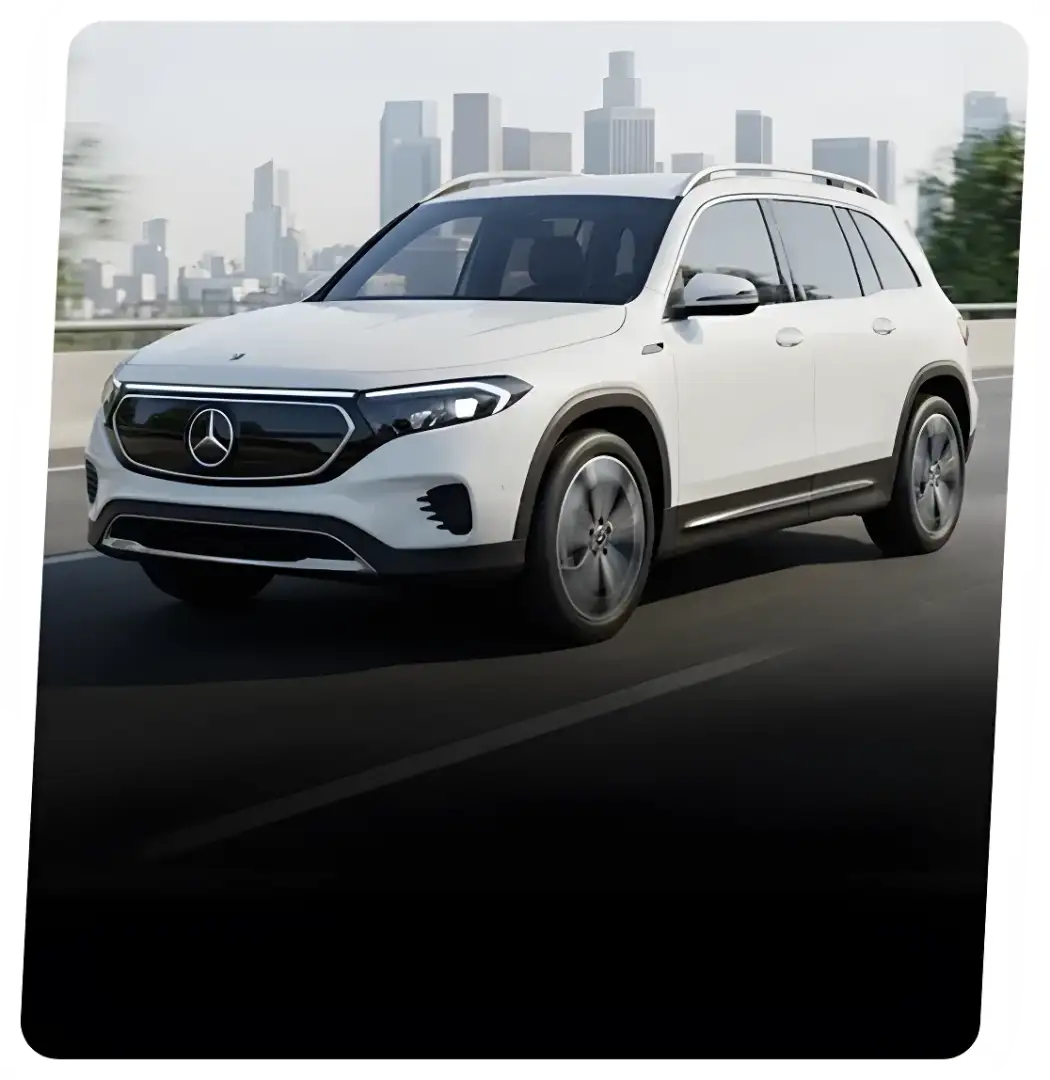 Mercedes-Benz all-electric model shown from a front three-quarter angle.