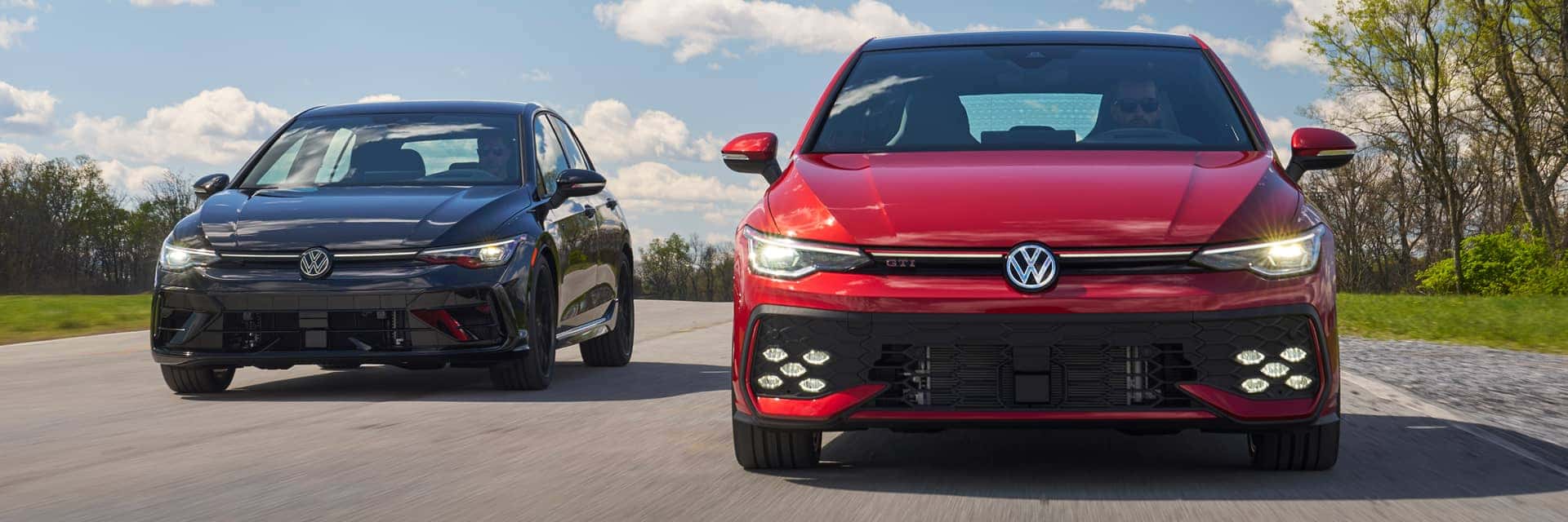 2025 Golf R Black Edition – Mythos Black Metallic and 2025 Golf GTI Autobahn – Kings Red Metallic