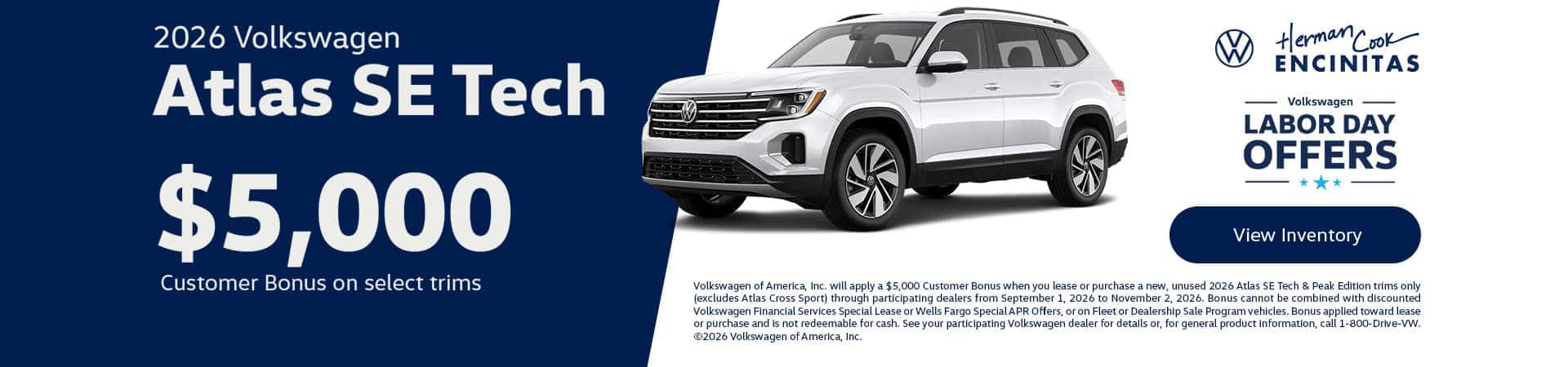 SEP2026_Slider_New_Volkswagen_Atlas_2026_Offer_Bonus-Cash_1920x450_11-02-2026