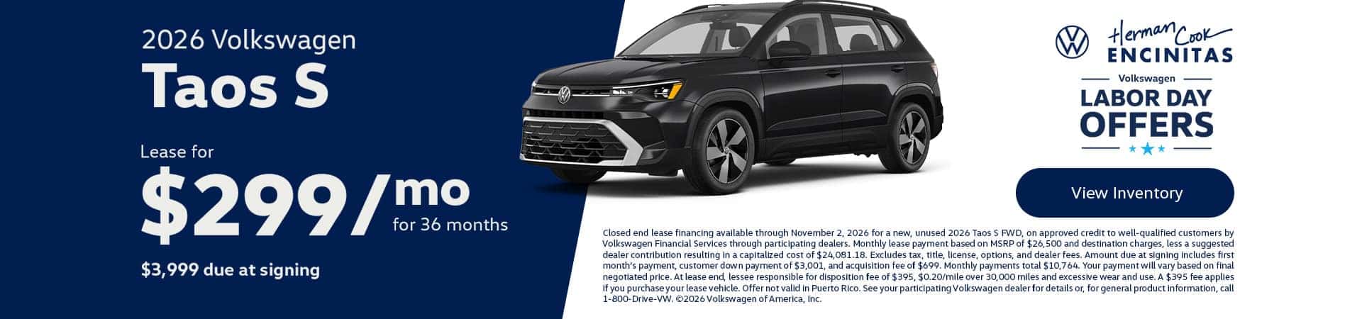 SEP2026_Slider_New_Volkswagen_Taos_2026_Offer_Lease_1920x450_11-02-2026