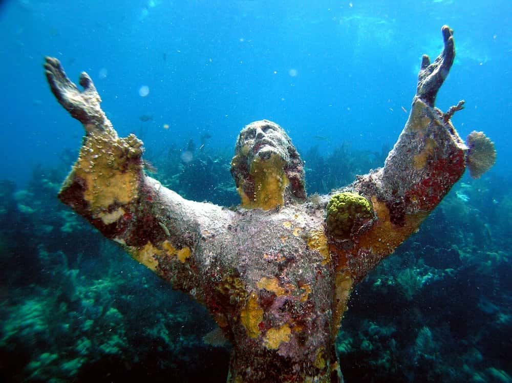 underwater statue of jesus