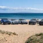 Jeep brand lineup on a beach 2025