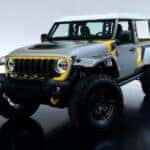 Silver and yellow Jeep Wrangler 4xe Rubicon 2025