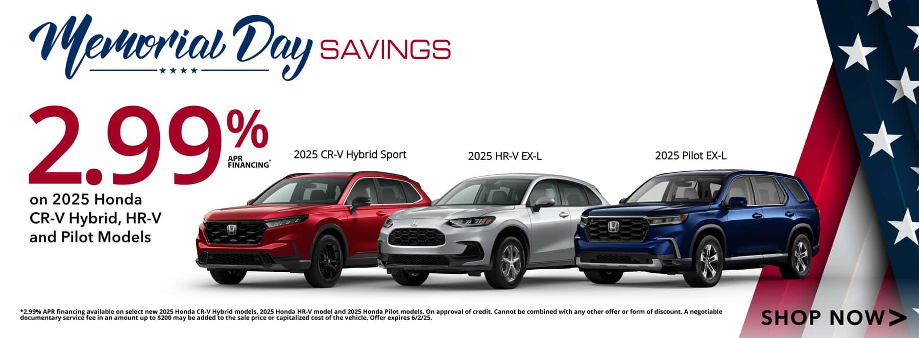 Memorial Day 2.99% APR