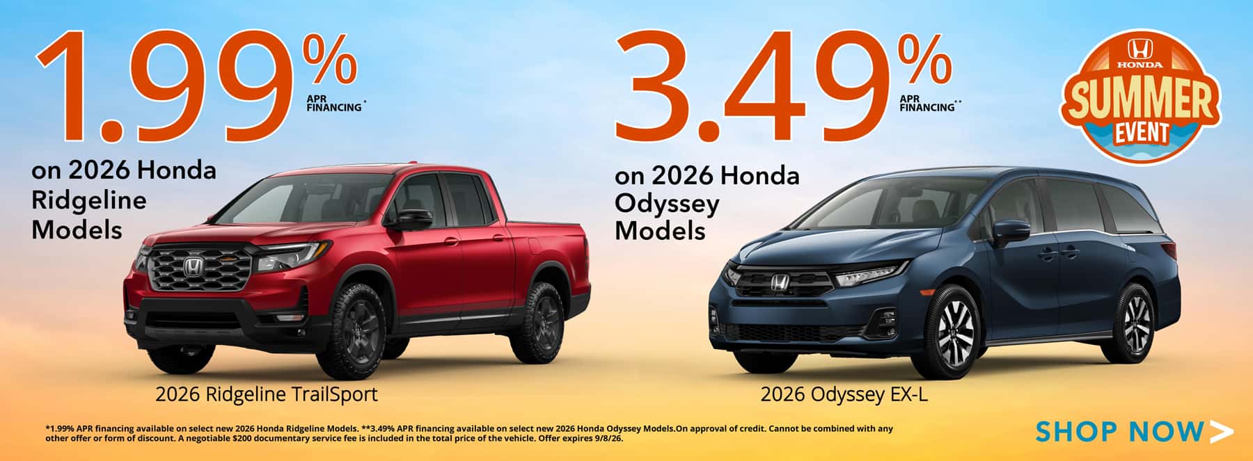 2026 Ridgeline and Odyssey APR Offers