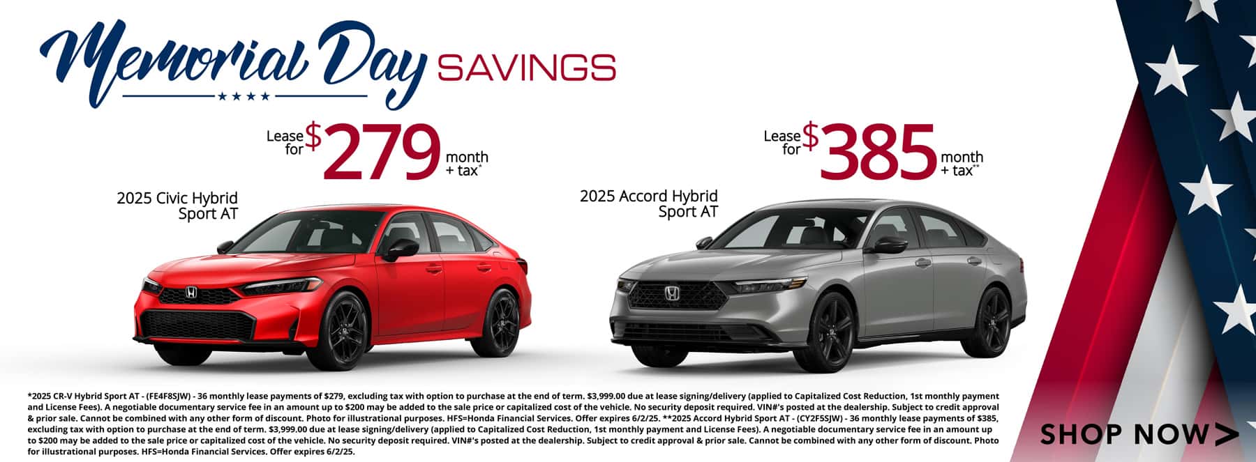 2025 Accord Hybrid and Civic Hybrid Lease Specials