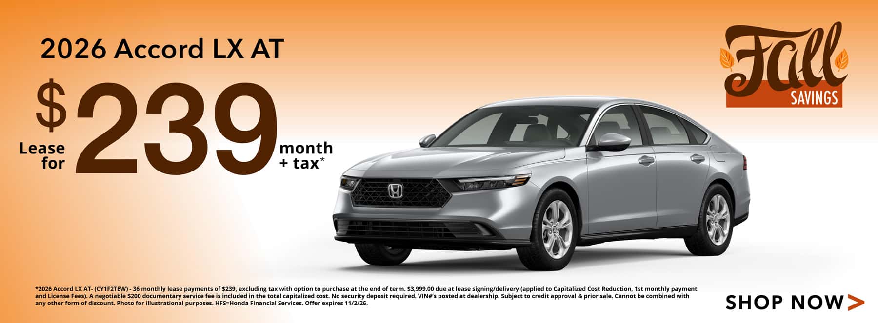 2026 Honda Accord LX Lease