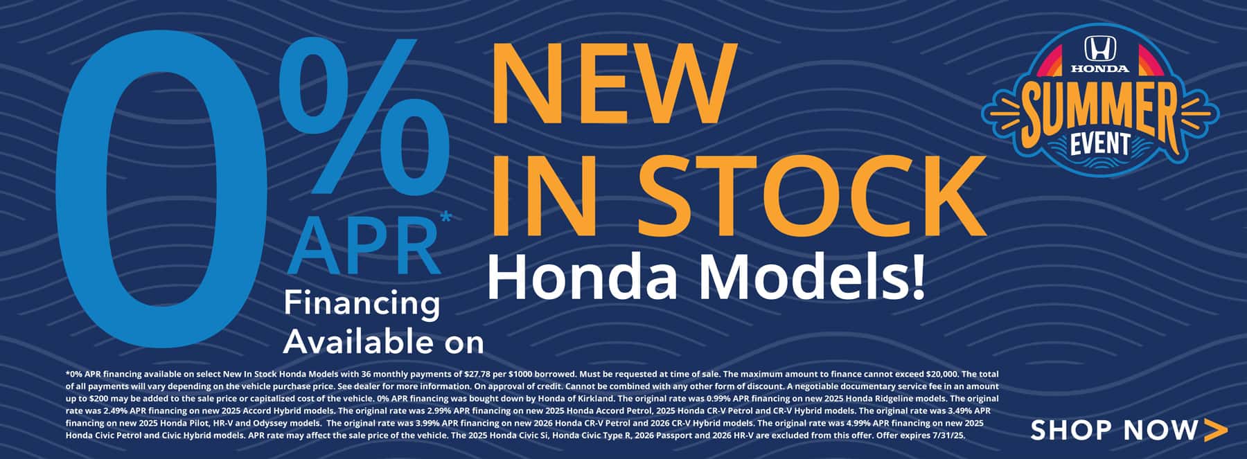0% APR Financing on New In Stock Hondas