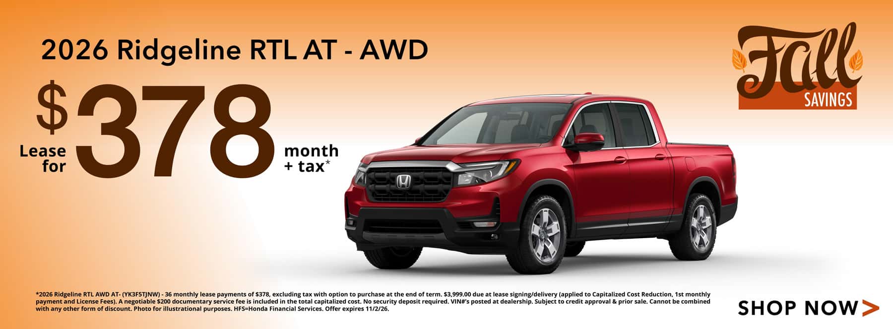 2026 Honda Ridgeline Lease Offer