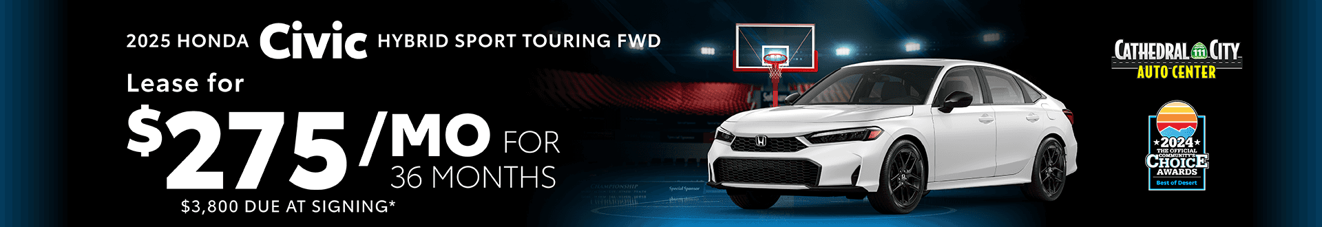 2025 Civic Hybrid Sport Touring FWD $275 per month lease 36 months $3,800 due at signing