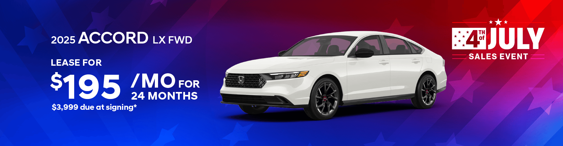 2025 Accord LX FWD $195 per month lease 24 months $3,999 due at signing