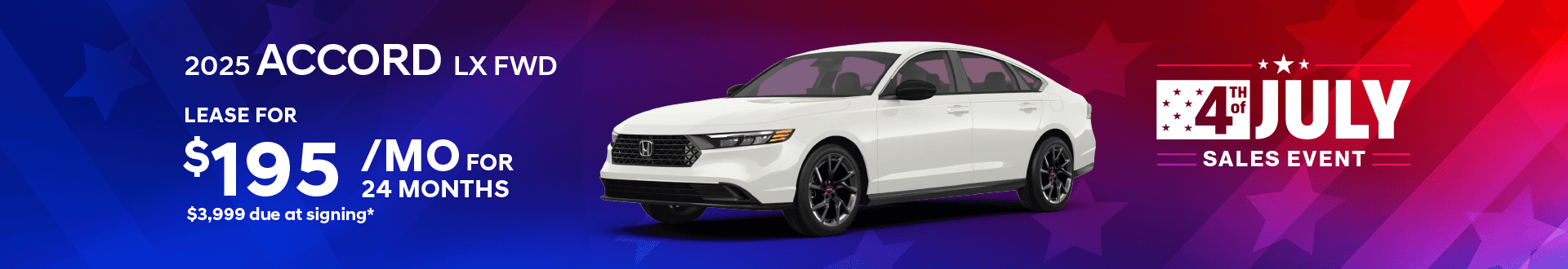 2025 Accord LX FWD $195 per month lease 24 months $3,999 due at signing