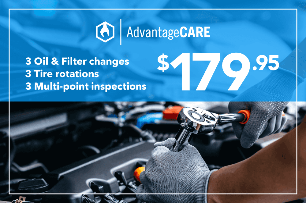 AdvantageCare $179.95. Save up to 45% on 3 synthetic oil changes, tire rotations, and multi-point inspections
