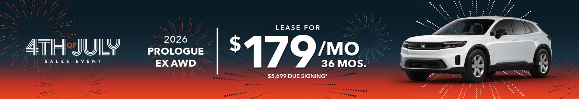 2026 PROLOGUE EX AWD: Lease for $179 per month for 36 with $5,699 due at signing