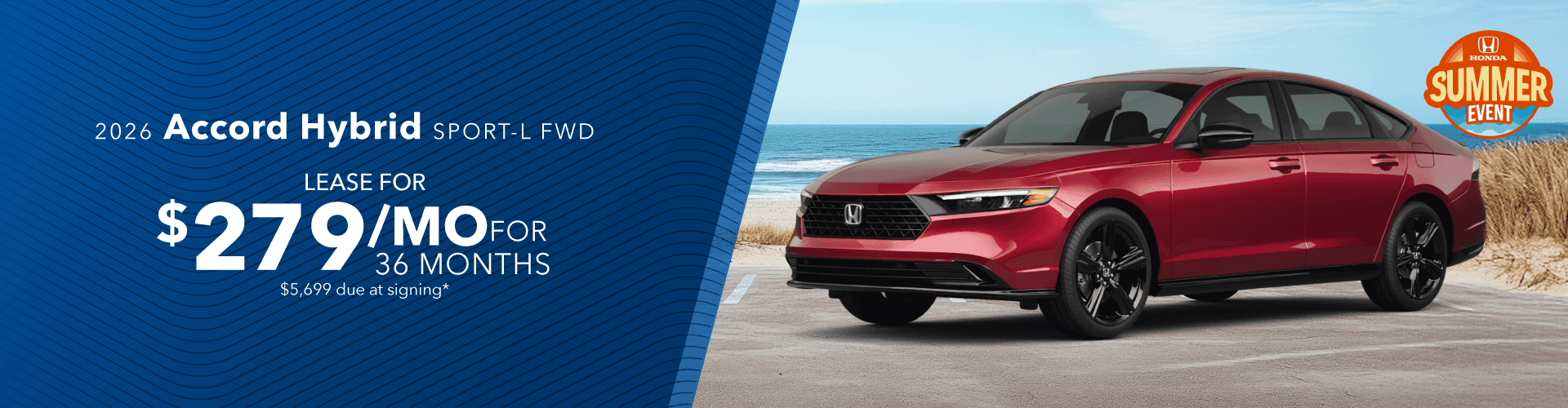 2026 Honda Accord Hybrid SPORT-L FWD: Lease for $279/month for 36 months*