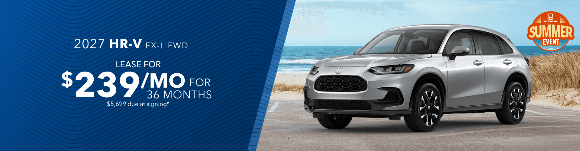 2027 Honda Hr-V EX-L FWD: Lease for $239/month for 36 months*