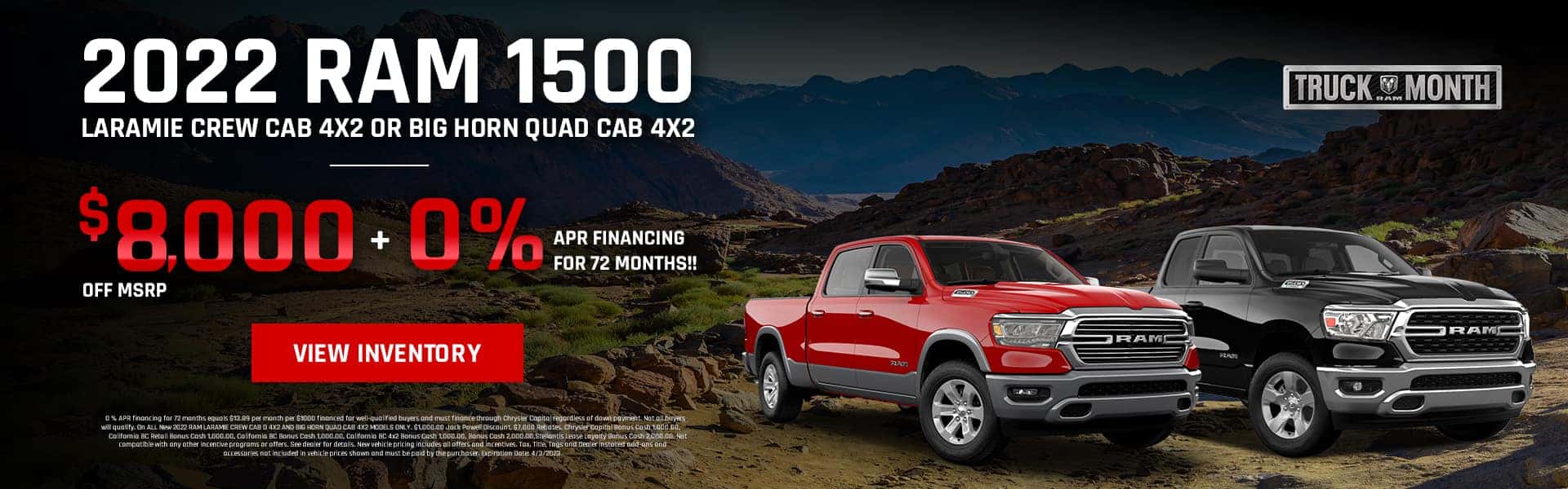 2022 RAM 1500 LARAMIE CREW CAB 4X2 OR BIG HORN QUAD CAB 4X2