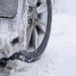close up of tire in snow