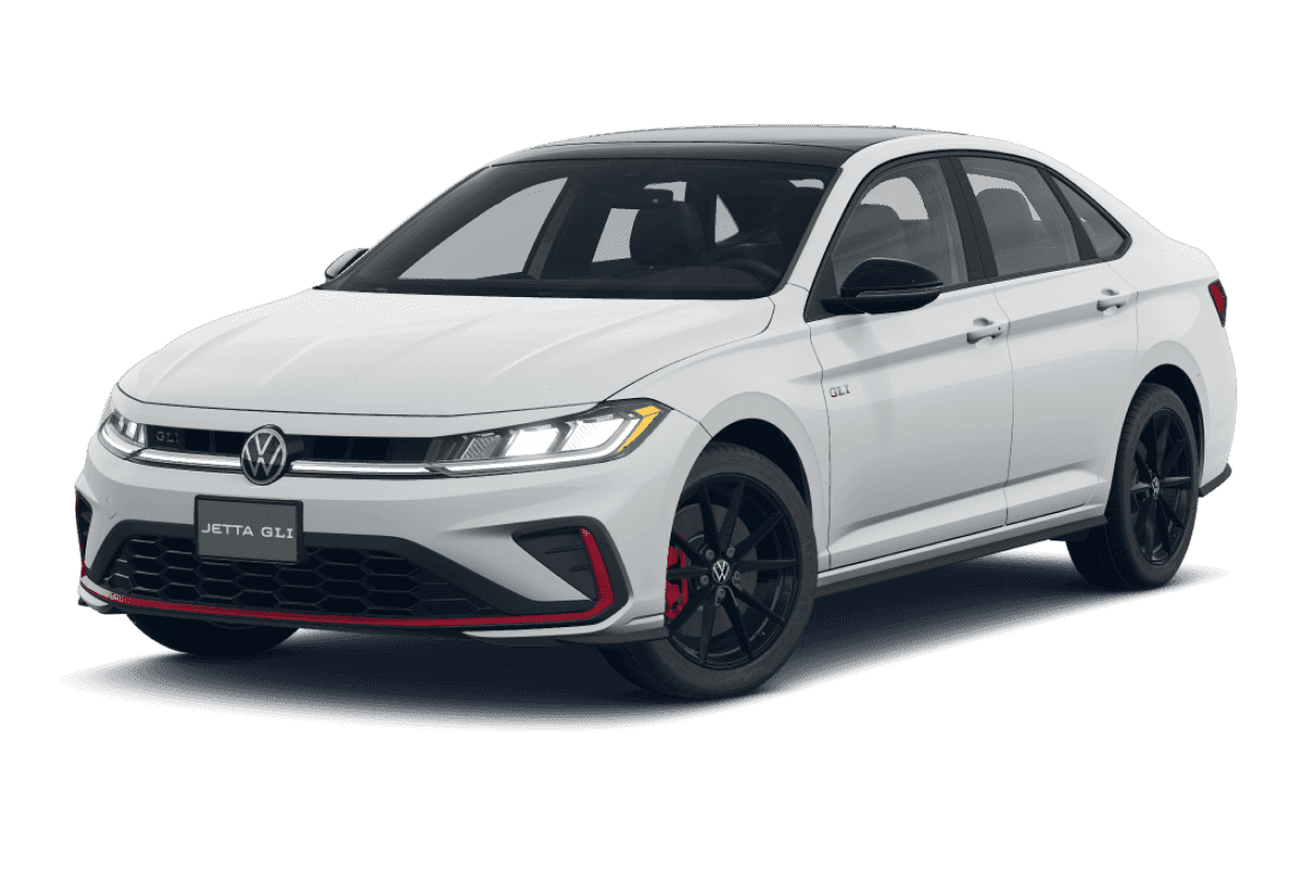 2026 Volkswagen Jetta GLI Autobahn in Pure White in three quarte angle.