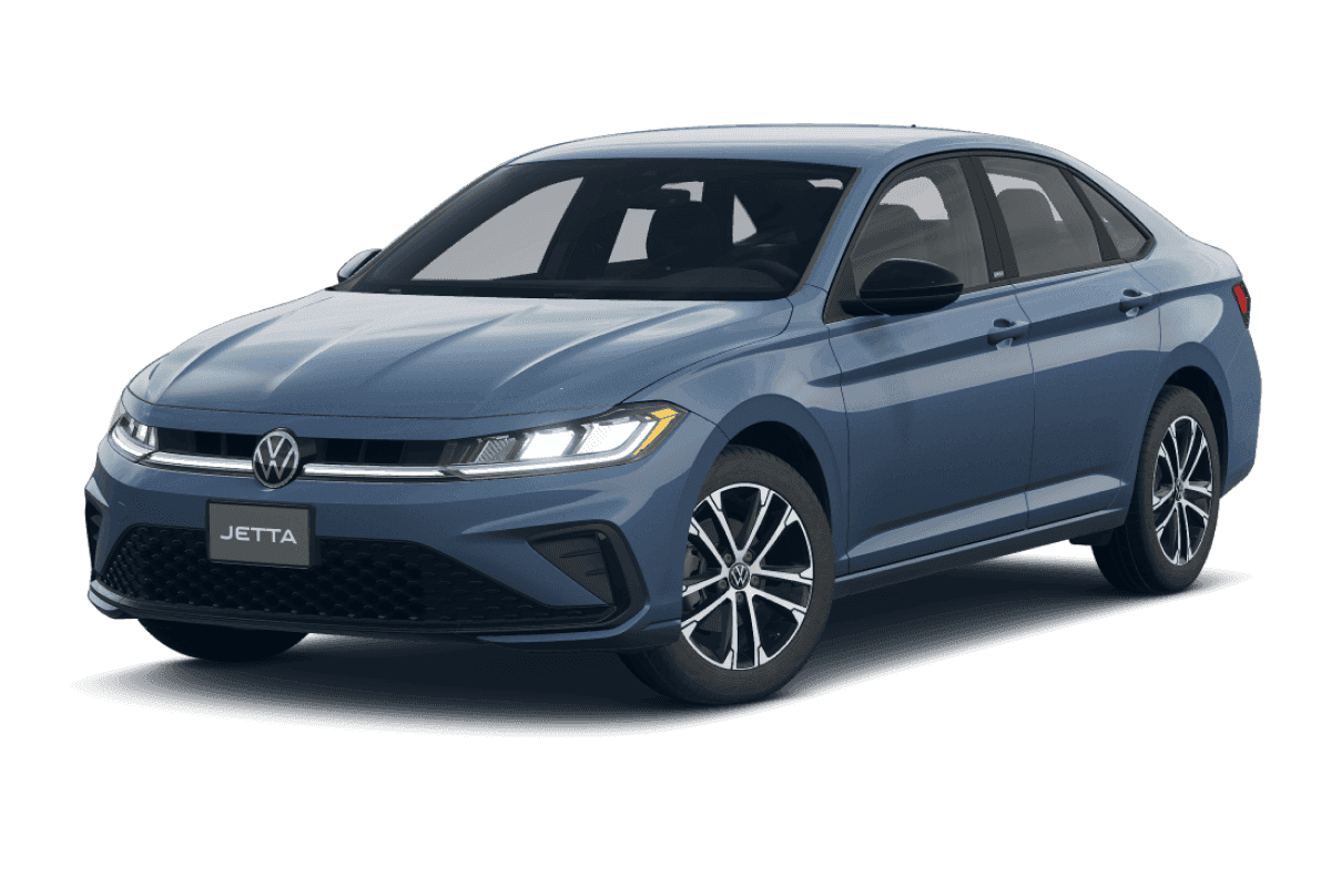 2026 Volkswagen Jetta Sport in Monterey Blue in three quarter angle.
