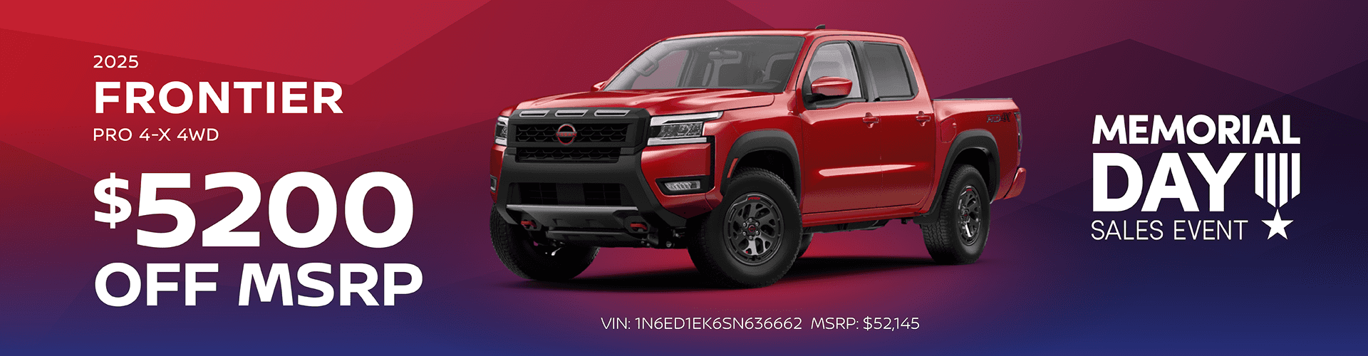 2025 Frontier PRO 4-X 4WD: Get $5,200 off MSRP