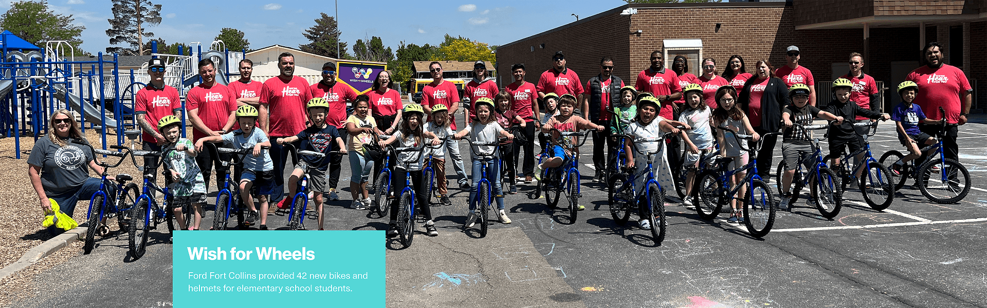 Fort Collins partnered with Wish for Wheels and provided 42 new bikes and helmets for elementary aged students at Sarah Miner Elementary.