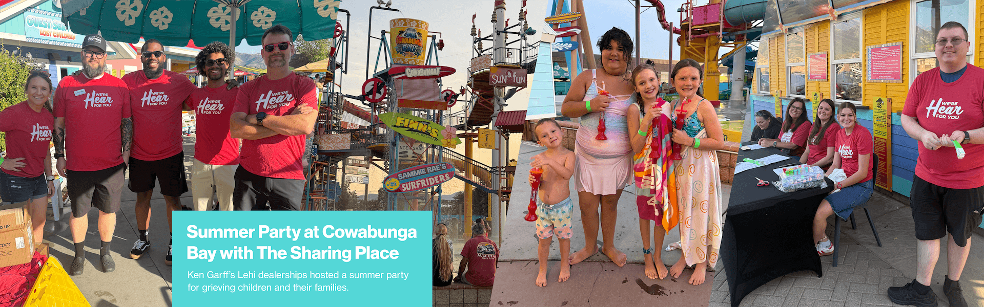 Summer Party at Cowabunga Bay with The Sharing Place Ken Garff’s Lehi dealerships hosted a summer party for grieving children and their families.