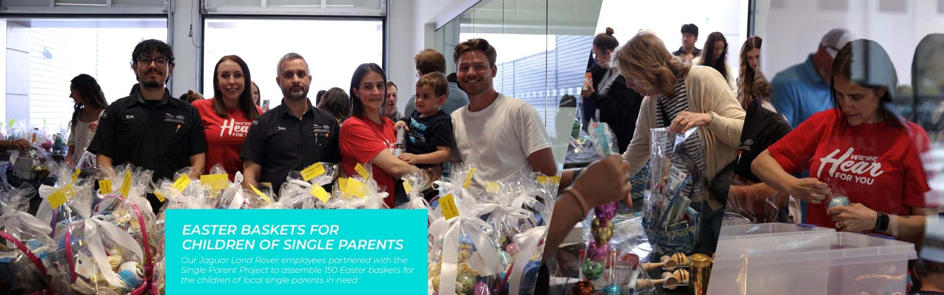 Group standing behind easter baskets
