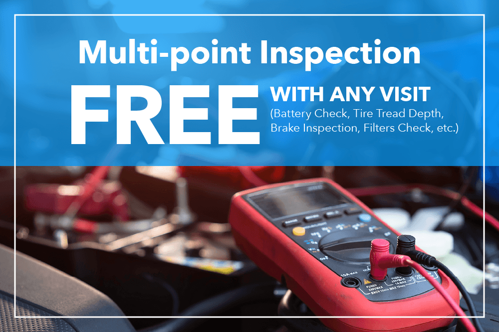 Free multi-point inspection with any visit (Battery Check, Tire Tread Depth, Brake Inspection, Filters Check, etc.)