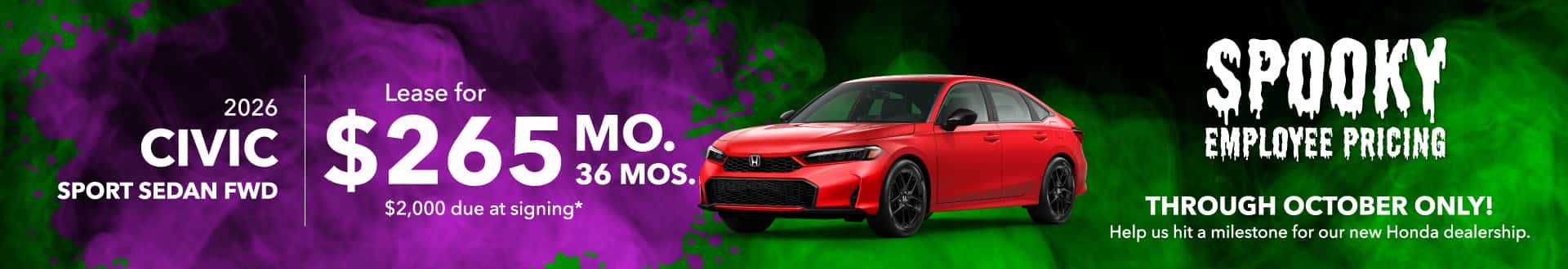 2026 Honda Civic Sport Sedan FWD: Lease for $265/month for 36 months*