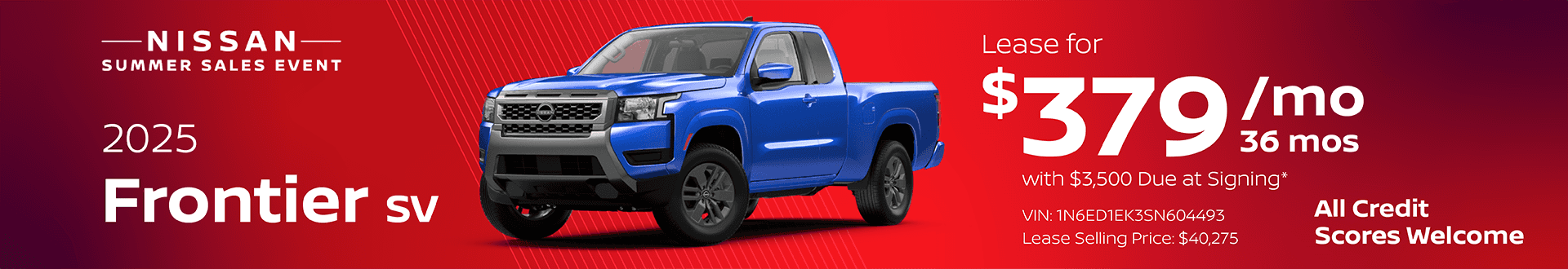 2025 Frontier SV : Lease for $379 per month for 36 Months with $3,500 due at signing