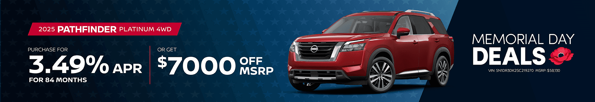 2025 Pathfinder Platinum 4WD: Buy at 3.49% APR for 84 months or Get $7000 off MSRP