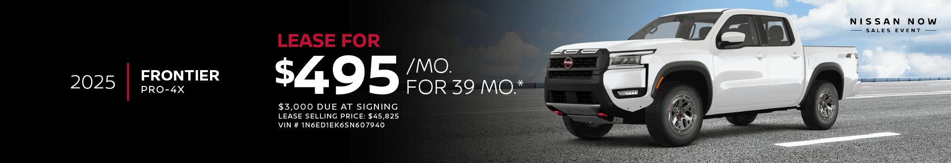 2025 FRONTIER PRO4X 4WD Lease For $495 per Month For 39 months