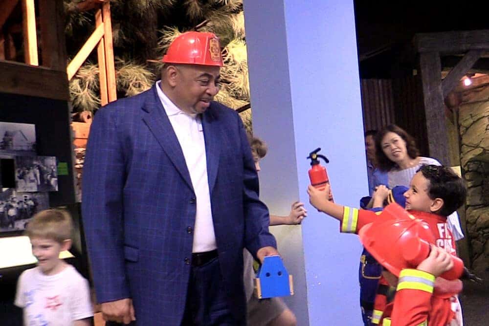 Frank Williams in Fireman Hat With Kids