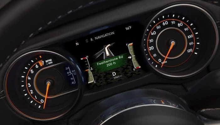 Digital driver information cluster inside the 2019 Jeep Wrangler JL