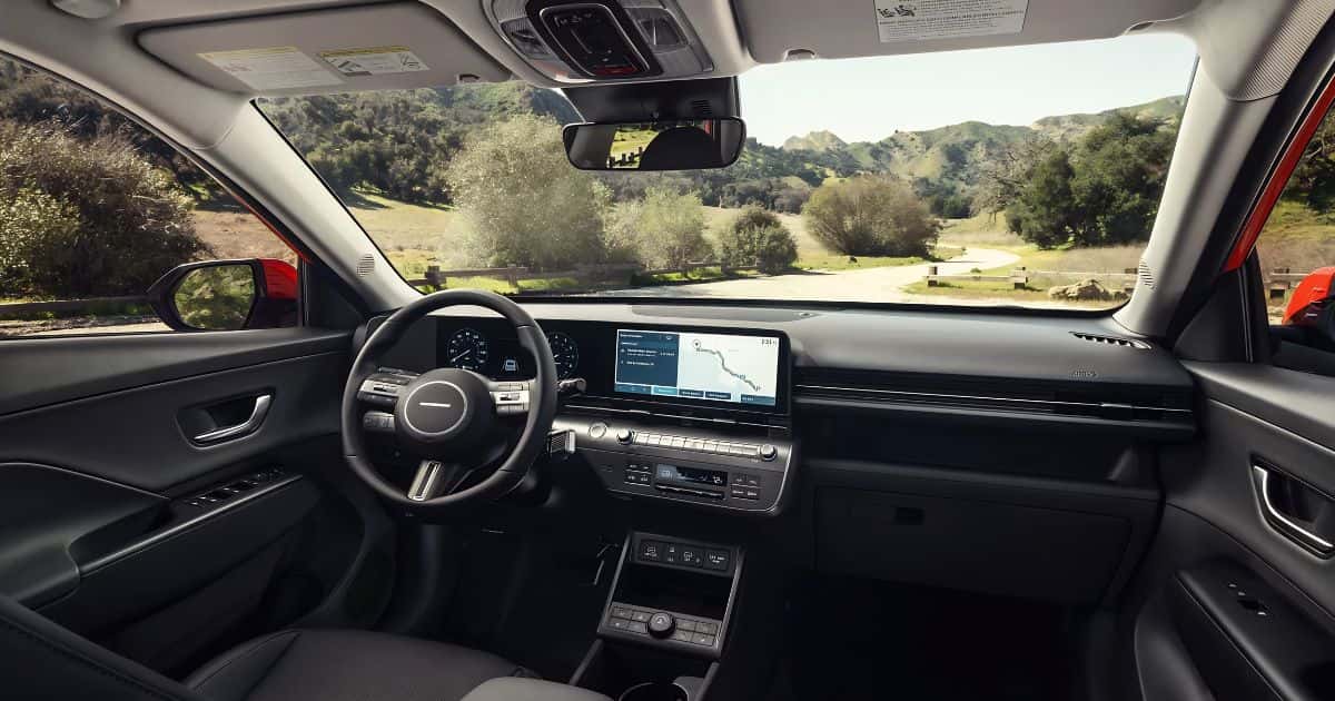 The interior of the 2026 Hyundai Kona has premium tech and plenty of leg room