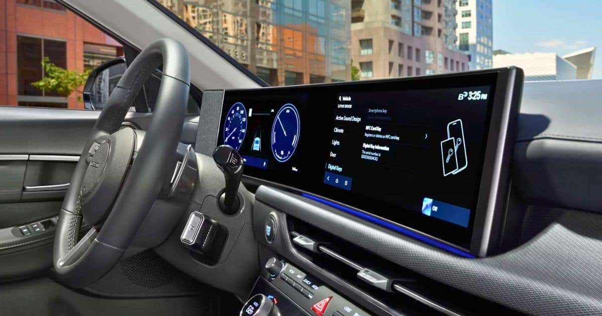 The 12.3-inch touchscreen is one of the features the 2026 Sonata Hybrid shares with the gas Sonata